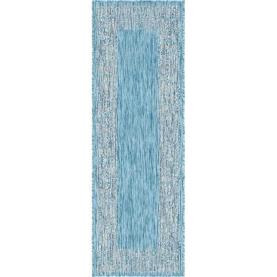 Rug Unique Loom Outdoor Border Aqua Blue Runner 2' 0 x 6' 0