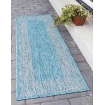 Rug Unique Loom Outdoor Border Aqua Blue Runner 2' 0 x 6' 0