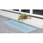 Rug Unique Loom Outdoor Border Aqua Blue Runner 2' 0 x 6' 0