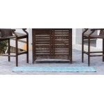 Rug Unique Loom Outdoor Border Aqua Blue Runner 2' 0 x 6' 0