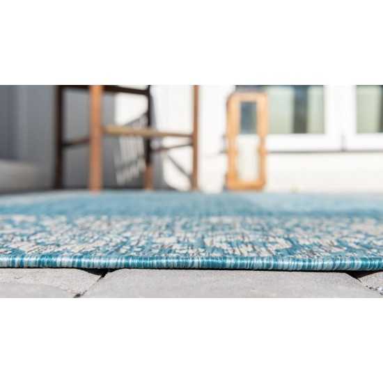 Rug Unique Loom Outdoor Border Aqua Blue Runner 2' 0 x 6' 0