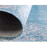 Rug Unique Loom Outdoor Border Aqua Blue Runner 2' 0 x 6' 0