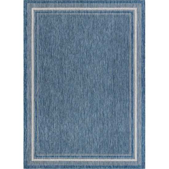 Rug Unique Loom Outdoor Border Blue Rectangular 10' 0 x 14' 0