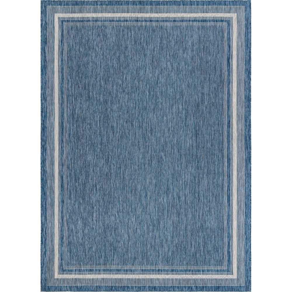 Rug Unique Loom Outdoor Border Blue Rectangular 10' 0 x 14' 0