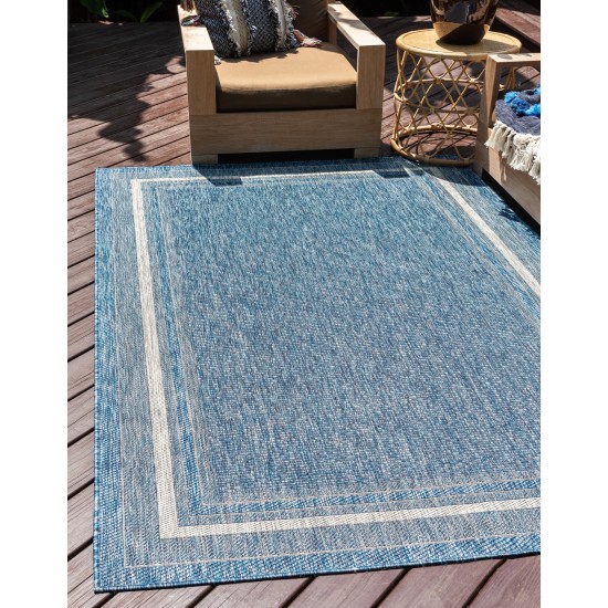 Rug Unique Loom Outdoor Border Blue Rectangular 10' 0 x 14' 0