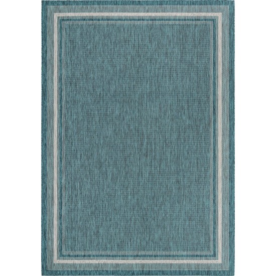 Rug Unique Loom Outdoor Border Teal Rectangular 10' 0 x 14' 0