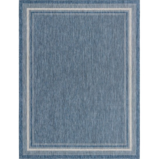 Rug Unique Loom Outdoor Border Blue Rectangular 10' 0 x 13' 0