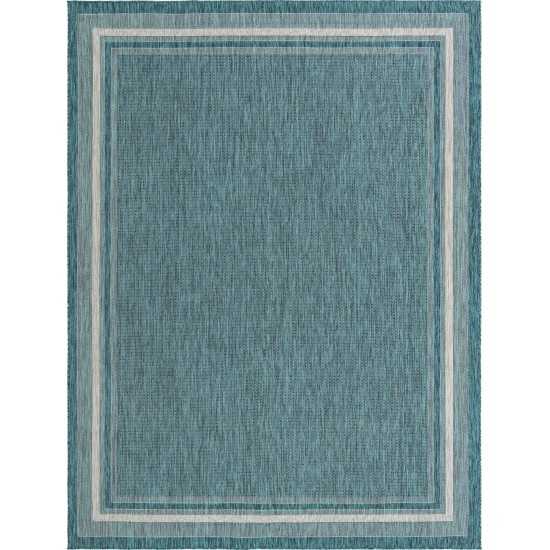 Rug Unique Loom Outdoor Border Teal Rectangular 10' 0 x 13' 0