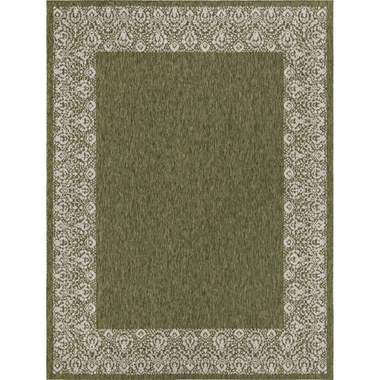 Rug Unique Loom Outdoor Border Green Rectangular 9' 10 x 13' 0