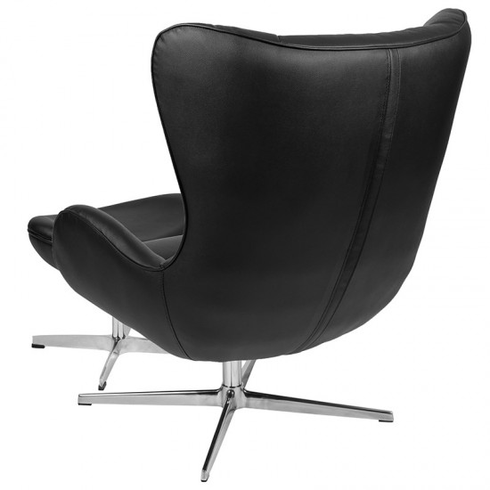 Black LeatherSoft Swivel Wing Chair and Ottoman Set