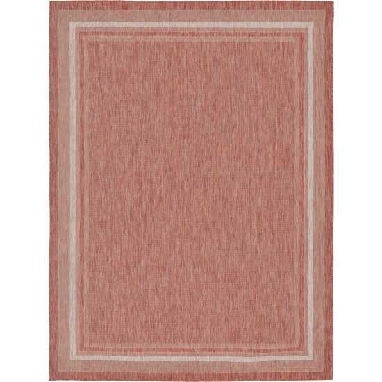 Rug Unique Loom Outdoor Border Rust Red Rectangular 9' 0 x 12' 0