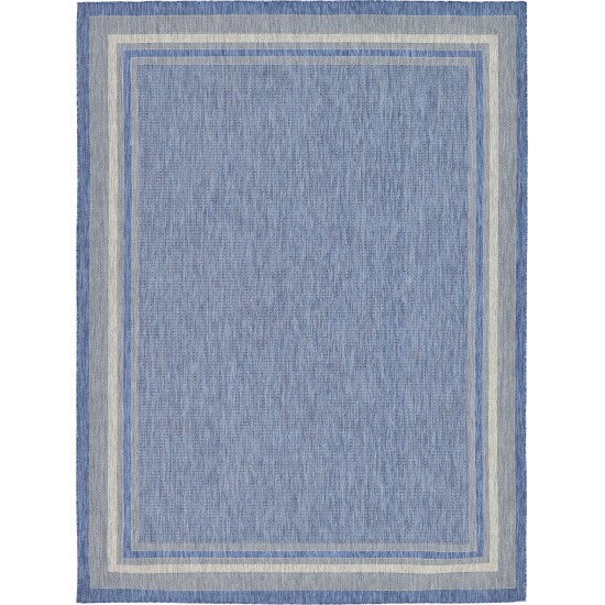 Rug Unique Loom Outdoor Border Blue Rectangular 9' 0 x 12' 0