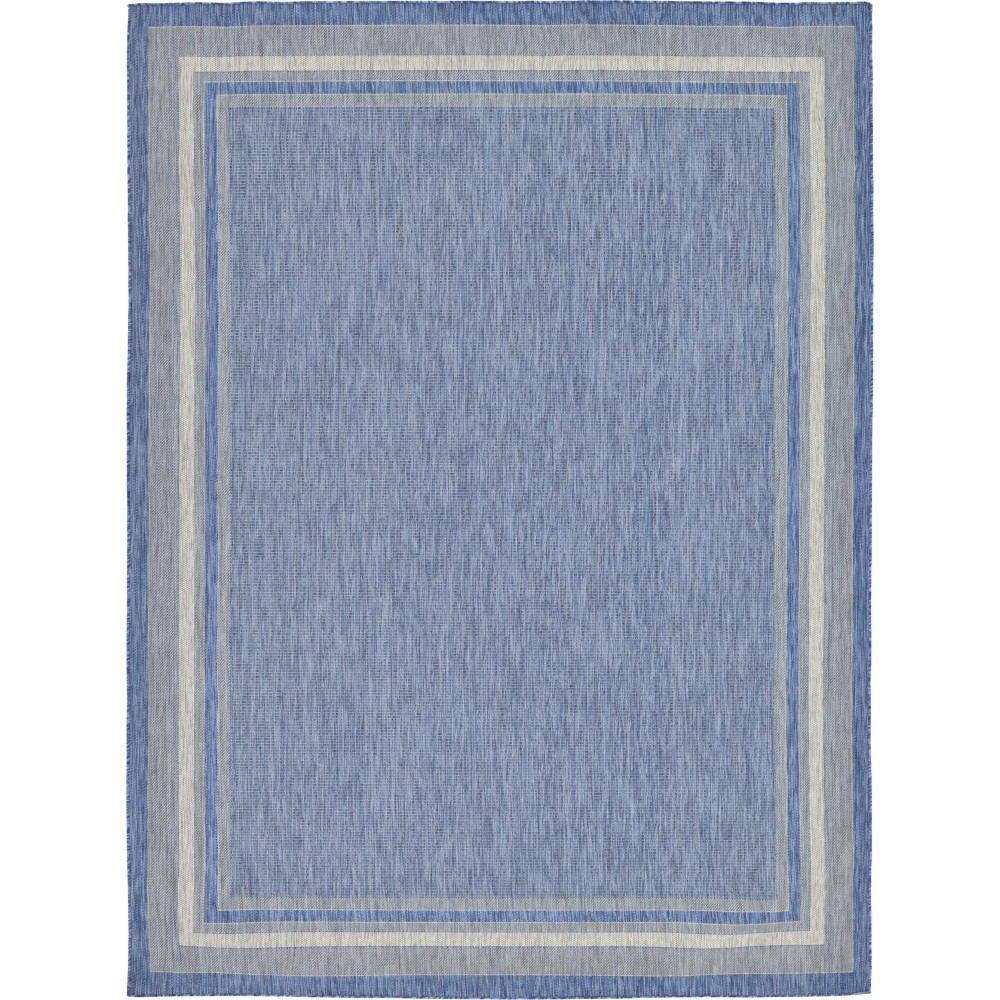 Rug Unique Loom Outdoor Border Blue Rectangular 9' 0 x 12' 0