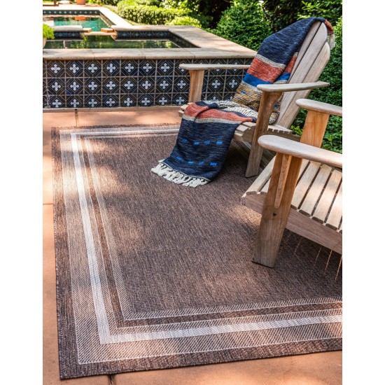 Rug Unique Loom Outdoor Border Brown Rectangular 9' 0 x 12' 0