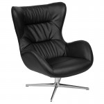 Black LeatherSoft Swivel Wing Chair and Ottoman Set