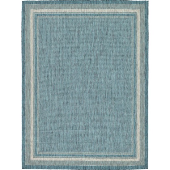 Rug Unique Loom Outdoor Border Teal Rectangular 9' 0 x 12' 0