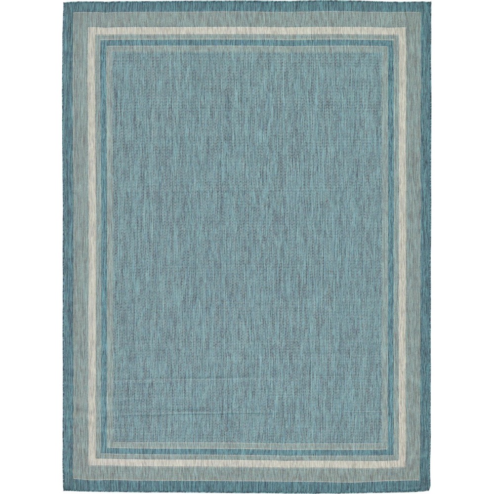 Rug Unique Loom Outdoor Border Teal Rectangular 9' 0 x 12' 0