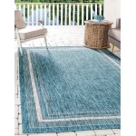 Rug Unique Loom Outdoor Border Teal Rectangular 9' 0 x 12' 0