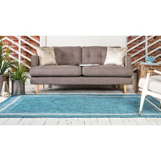 Rug Unique Loom Outdoor Border Teal Rectangular 9' 0 x 12' 0