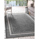 Rug Unique Loom Outdoor Border Black Rectangular 9' 0 x 12' 0