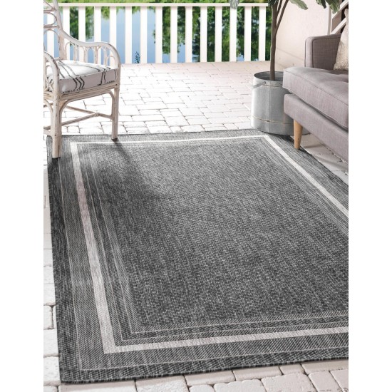 Rug Unique Loom Outdoor Border Black Rectangular 9' 0 x 12' 0