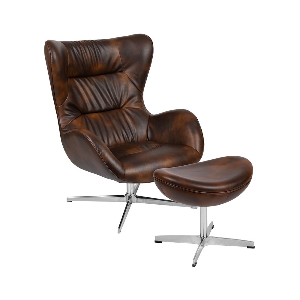 Bomber Jacket LeatherSoft Swivel Wing Chair and Ottoman Set Bomber Jacket LeatherSoft Swivel Wing Chair and Ottoman Set