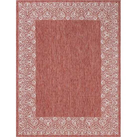 Rug Unique Loom Outdoor Border Rust Red Rectangular 9' 0 x 12' 0