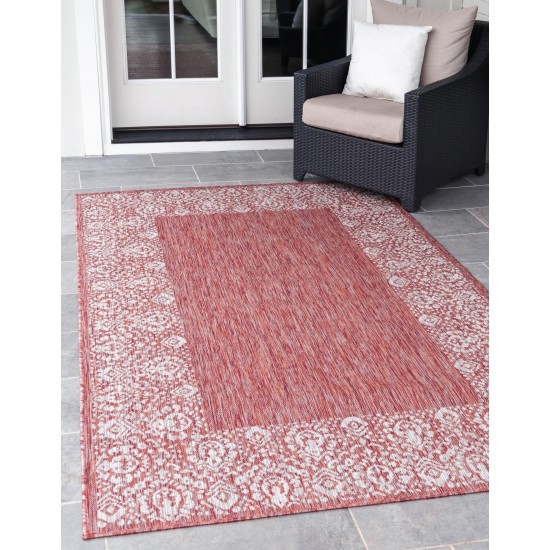 Rug Unique Loom Outdoor Border Rust Red Rectangular 9' 0 x 12' 0