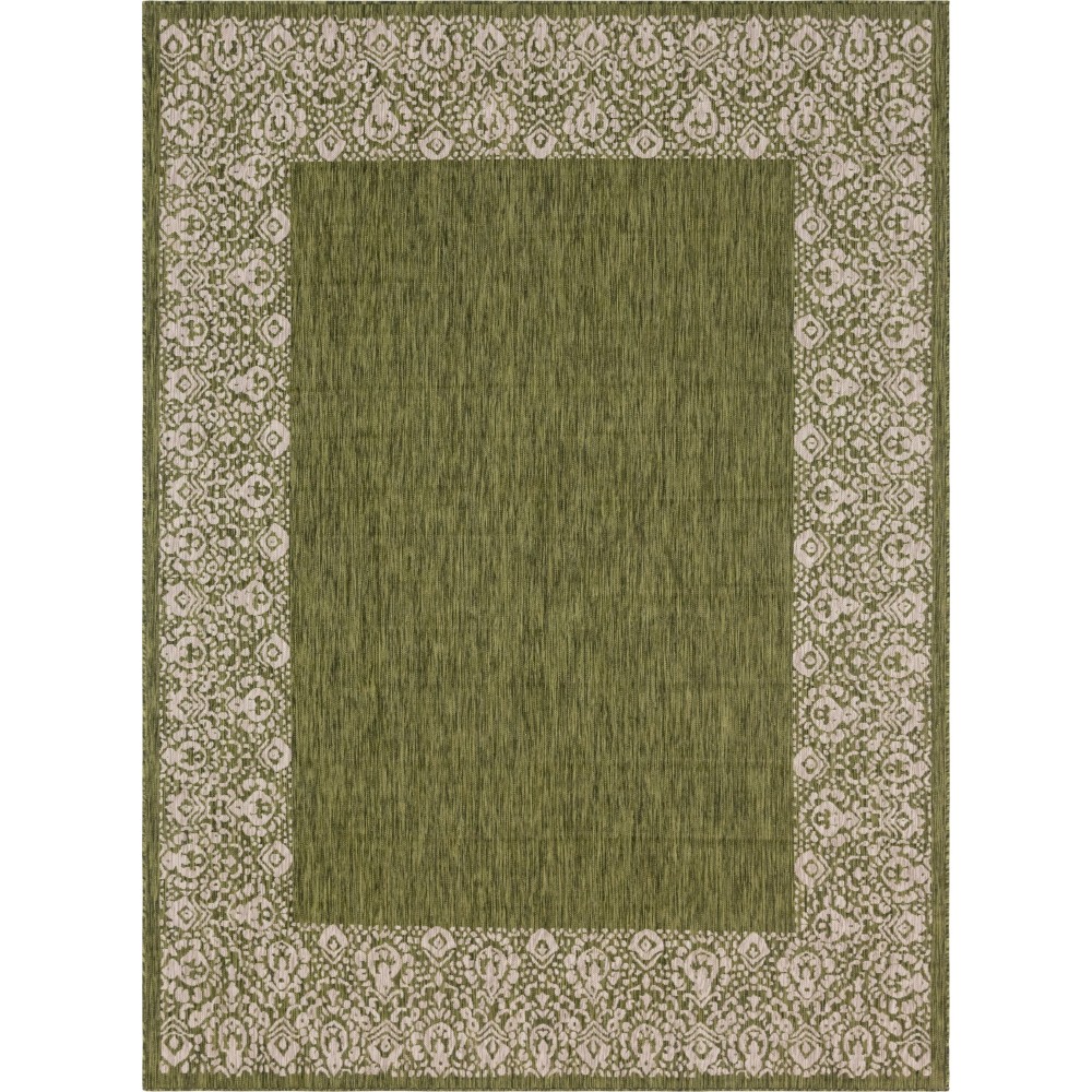 Rug Unique Loom Outdoor Border Green Rectangular 9' 0 x 12' 0