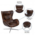 Bomber Jacket LeatherSoft Swivel Wing Chair and Ottoman Set