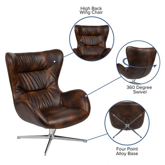Bomber Jacket LeatherSoft Swivel Wing Chair and Ottoman Set