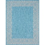 Rug Unique Loom Outdoor Border Aqua Blue Rectangular 9' 0 x 12' 0