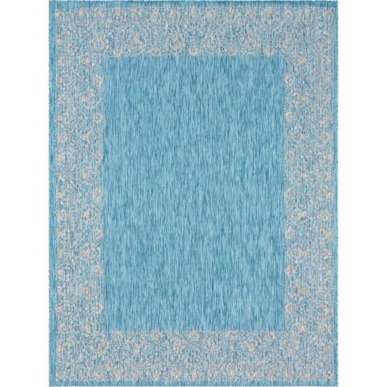 Rug Unique Loom Outdoor Border Aqua Blue Rectangular 9' 0 x 12' 0