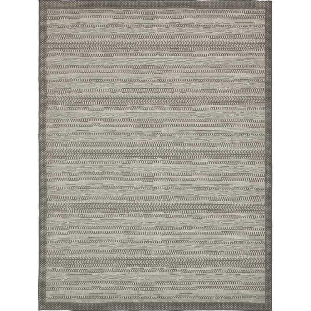 Rug Unique Loom Outdoor Border Gray Rectangular 9' 0 x 12' 0