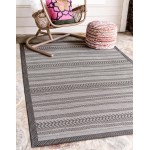 Rug Unique Loom Outdoor Border Gray Rectangular 9' 0 x 12' 0