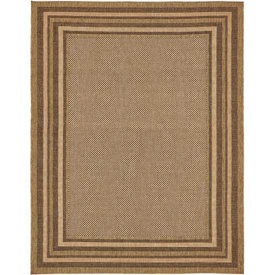 Rug Unique Loom Outdoor Border Brown Rectangular 9' 0 x 12' 0