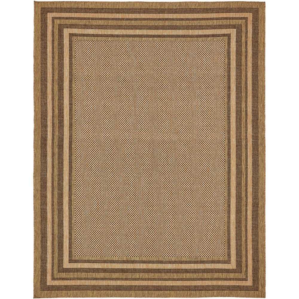 Rug Unique Loom Outdoor Border Brown Rectangular 9' 0 x 12' 0