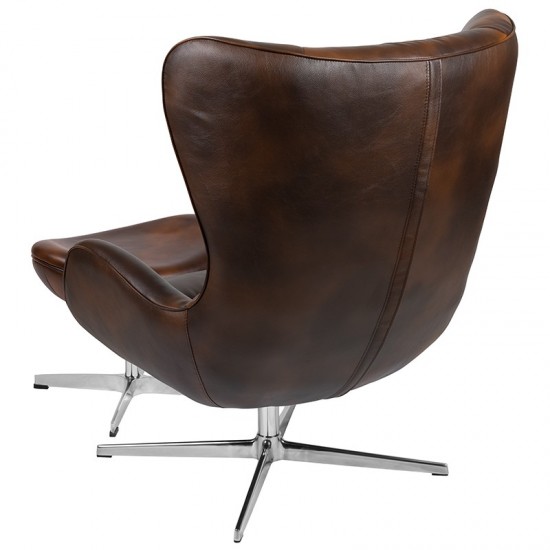 Bomber Jacket LeatherSoft Swivel Wing Chair and Ottoman Set