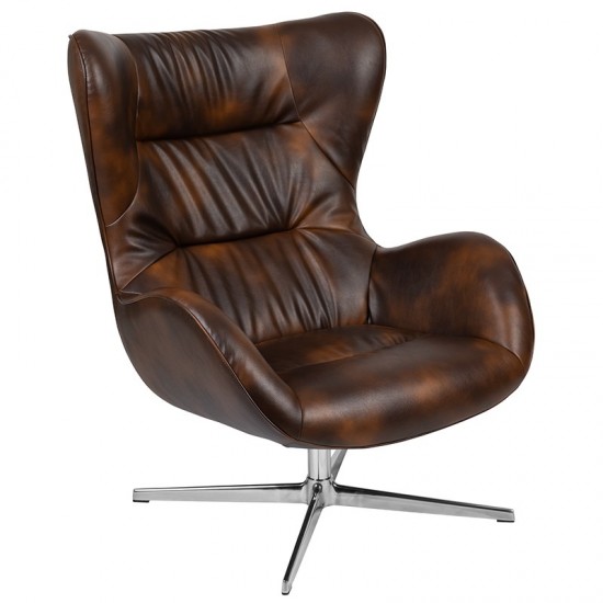 Bomber Jacket LeatherSoft Swivel Wing Chair and Ottoman Set