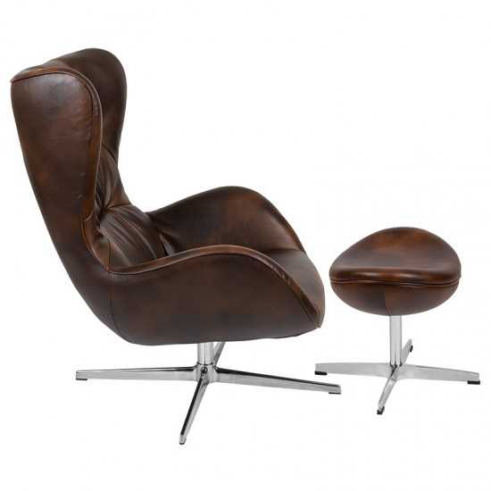 Bomber Jacket LeatherSoft Swivel Wing Chair and Ottoman Set