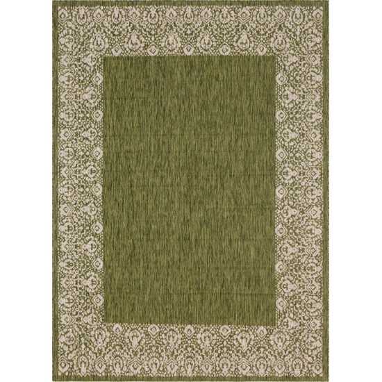 Rug Unique Loom Outdoor Border Green Rectangular 8' 0 x 11' 4