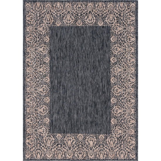 Rug Unique Loom Outdoor Border Charcoal Gray Rectangular 8' 0 x 11' 4