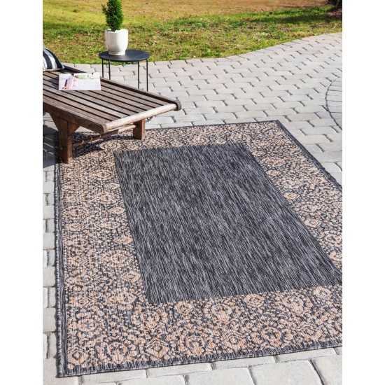 Rug Unique Loom Outdoor Border Charcoal Gray Rectangular 8' 0 x 11' 4