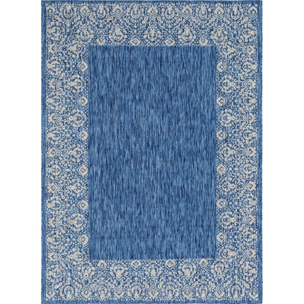 Rug Unique Loom Outdoor Border Blue Rectangular 8' 0 x 11' 4