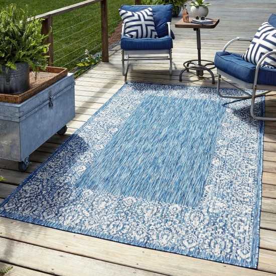 Rug Unique Loom Outdoor Border Blue Rectangular 8' 0 x 11' 4