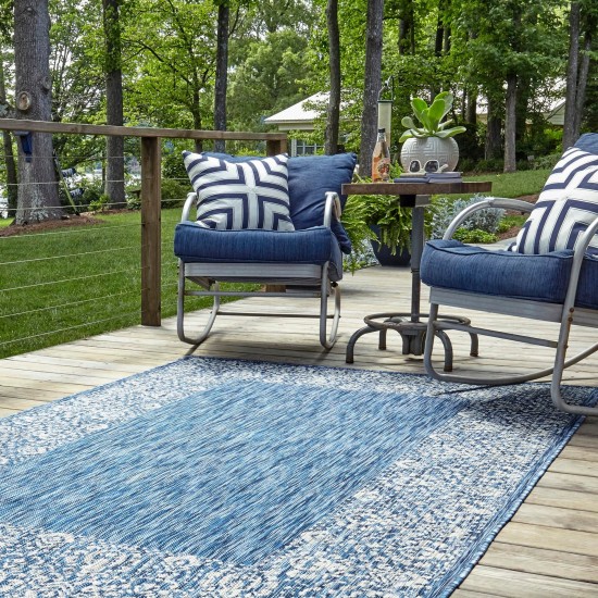 Rug Unique Loom Outdoor Border Blue Rectangular 8' 0 x 11' 4