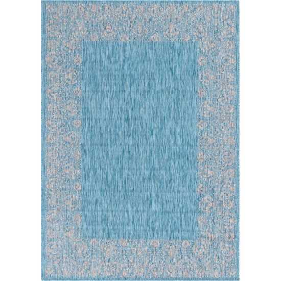 Rug Unique Loom Outdoor Border Aqua Blue Rectangular 8' 0 x 11' 4