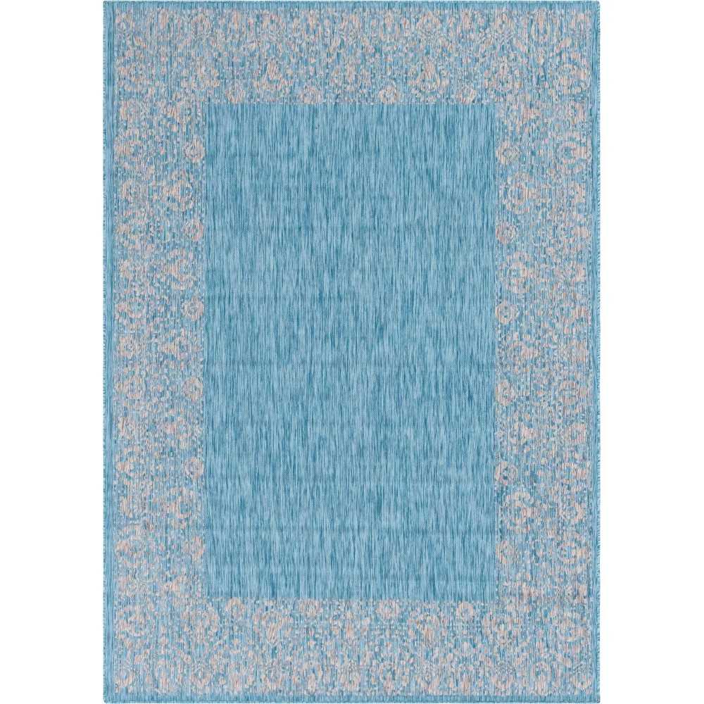 Rug Unique Loom Outdoor Border Aqua Blue Rectangular 8' 0 x 11' 4