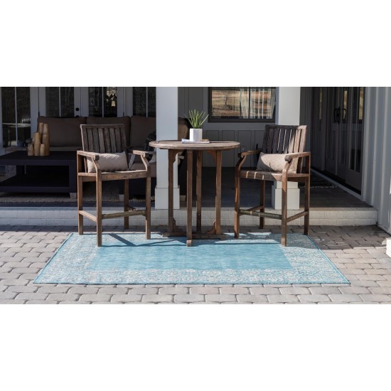 Rug Unique Loom Outdoor Border Aqua Blue Rectangular 8' 0 x 11' 4