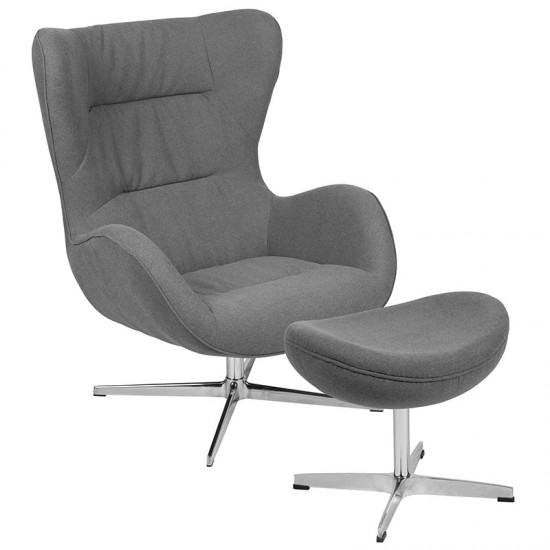 Gray Fabric Swivel Wing Chair and Ottoman Set